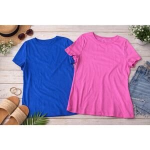 Talbots Petite MP T-Shirts Lot of 2 Blue & Pink 100% Pima Cotton